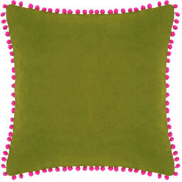 Paoletti Velvet Pom-Pom Feather Rich Cushion - thumbnail 1