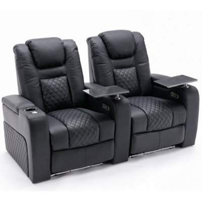 More4Homes Broadway 2 Seater Electric Recliner Cinema Sofa Usb Charging Led Base With Tray (Black) - image 1