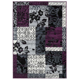 Loomed Purple Black Grey Floral Patchwork Living Room Rug 160X230Cm - thumbnail 6