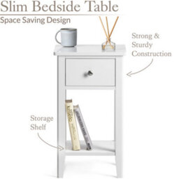 Christow 1 Drawer Slim Bedside Table White - thumbnail 2