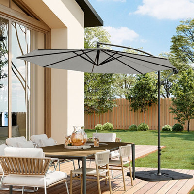 Living And Home 3M Large Rotatable Sun Shade Cantilever Parasol Patio Hanging Banana Umbrella Crank Tilt With Cross Base&square Base, Light Grey - image 1