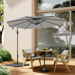 Living And Home 3M Large Rotatable Sun Shade Cantilever Parasol Patio Hanging Banana Umbrella Crank Tilt With Cross Base&square Base, Light Grey - thumbnail 2