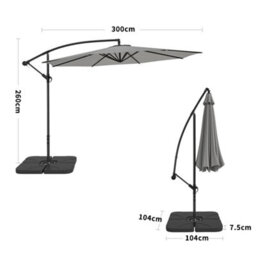 Living And Home 3M Large Rotatable Sun Shade Cantilever Parasol Patio Hanging Banana Umbrella Crank Tilt With Cross Base&square Base, Light Grey - thumbnail 5