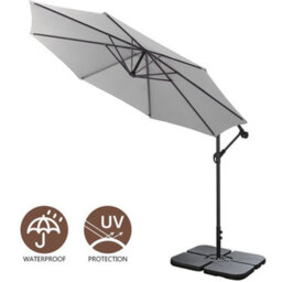 Living And Home 3M Large Rotatable Sun Shade Cantilever Parasol Patio Hanging Banana Umbrella Crank Tilt With Cross Base&square Base, Light Grey - thumbnail 3