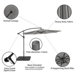 Living And Home 3M Large Rotatable Sun Shade Cantilever Parasol Patio Hanging Banana Umbrella Crank Tilt With Cross Base&square Base, Light Grey - thumbnail 4