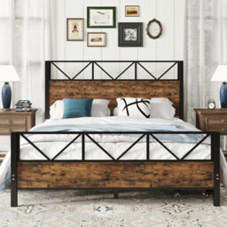 Matteo Durable 4Ft6 Double Metal Bed Frame With 2 Storage Drawers - Black & Wood Effect, Sturdy Diy Bed - thumbnail 3