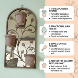 Minster 69Cm Wall Mirror With Triple Planter - L15 X W33 X H69 Cm - thumbnail 2