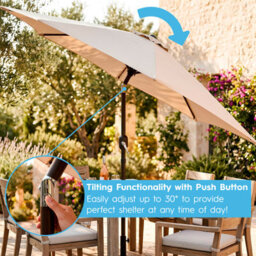 Harbour Housewares Tilting Garden Parasol - 2.3M - Natural - thumbnail 4