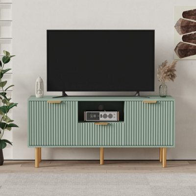 Modern Media Console With Ample Storage, 2 Doors 1 Drawer Tv Stand With Gold Metal Legs & Handles, Versatile Storage Cabinet - image 1
