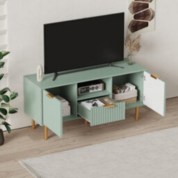 Modern Media Console With Ample Storage, 2 Doors 1 Drawer Tv Stand With Gold Metal Legs & Handles, Versatile Storage Cabinet - thumbnail 3