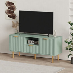 Modern Media Console With Ample Storage, 2 Doors 1 Drawer Tv Stand With Gold Metal Legs & Handles, Versatile Storage Cabinet - thumbnail 2