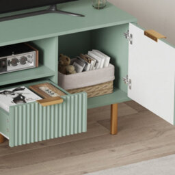 Modern Media Console With Ample Storage, 2 Doors 1 Drawer Tv Stand With Gold Metal Legs & Handles, Versatile Storage Cabinet - thumbnail 4