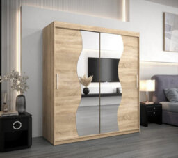 Arte Madrid Contemporary 2 Mirrored Sliding Door Wardrobe 9 Shelves 2 Rails Oak Sonoma Effect (H)2000mm (W)1800mm (D)620mm - thumbnail 2