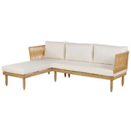 Beliani Garden Lounge Set With Table 4 Seater Cremona Right Hand Acacia Wood Off-White - thumbnail 5