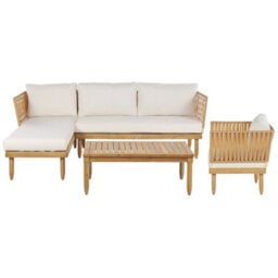 Beliani Garden Lounge Set With Table 4 Seater Cremona Right Hand Acacia Wood Off-White - thumbnail 1