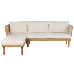 Beliani Garden Lounge Set With Table 4 Seater Cremona Right Hand Acacia Wood Off-White - thumbnail 6