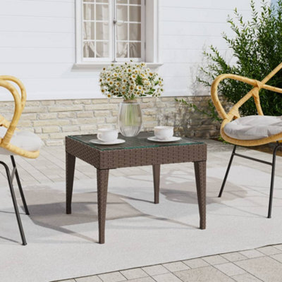 Vidaxl Side Table Brown 50X50X38 Cm Poly Rattan And Tempered Glass Side Tables - image 1