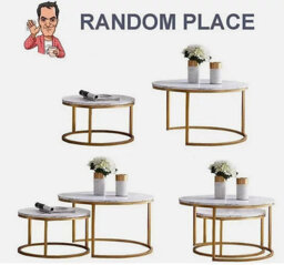 Modern 2 Piece Round Nesting Coffee Table Set With Gold Frame And White Wood Top - thumbnail 5