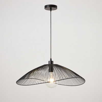 Harper Living Contemporary Medium Black Pendant Ceiling Light. Decorative Shade With Curved Metal Threads, 65Cm Diameter.  Adjustable Height - image 1