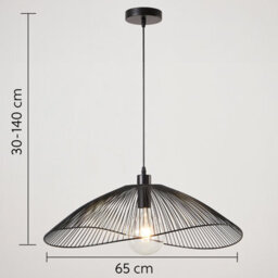 Harper Living Contemporary Medium Black Pendant Ceiling Light. Decorative Shade With Curved Metal Threads, 65Cm Diameter.  Adjustable Height - thumbnail 4