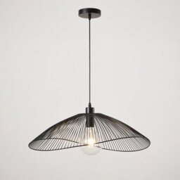 Harper Living Contemporary Medium Black Pendant Ceiling Light. Decorative Shade With Curved Metal Threads, 65Cm Diameter.  Adjustable Height