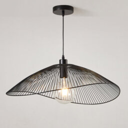 Harper Living Contemporary Medium Black Pendant Ceiling Light. Decorative Shade With Curved Metal Threads, 65Cm Diameter.  Adjustable Height - thumbnail 3