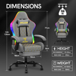 Onemill Gaming Chair With Led Lights,ergonomic Racing Style Recliner With Lumbar Support, Footrest - thumbnail 2