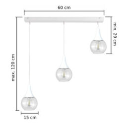 Luminosa Lighting Luminosa Lacrima Bar Pendant Ceiling Light White Transparent Glass Shade 3X E27 - thumbnail 2