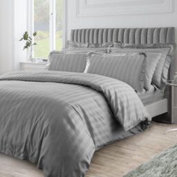 Velosso Charcoal Hilton Stripe Duvet Cover And Pillowcase Set Single