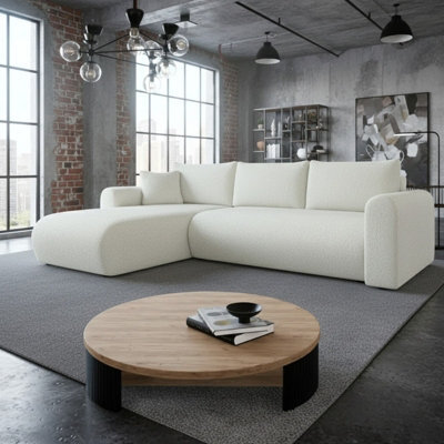 Universal Corner Sofa Bed With Storage Profiled Comfort Modern Fabric Left Or Right Hand 212 122Cm Sleeping Area White - image 1