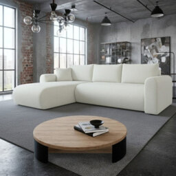 Universal Corner Sofa Bed With Storage Profiled Comfort Modern Fabric Left Or Right Hand 212 122Cm Sleeping Area White - thumbnail 1
