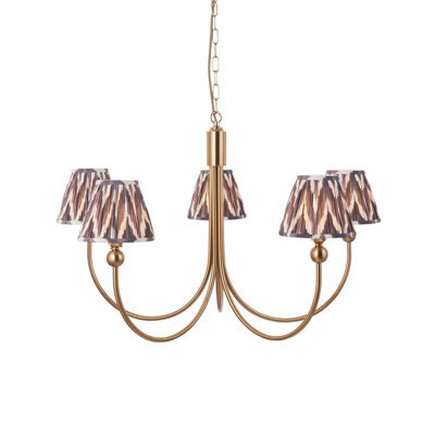 Loops Stunning 5-Light Pendant Ceiling Light In Brushed Aged Brass With Elegant Pearl Grey Shades - image 1