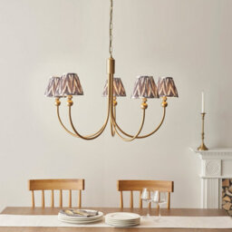 Loops Stunning 5-Light Pendant Ceiling Light In Brushed Aged Brass With Elegant Pearl Grey Shades - thumbnail 2