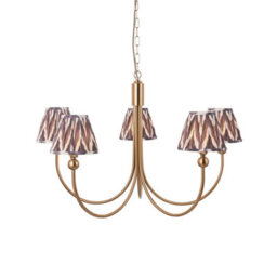 Loops Stunning 5-Light Pendant Ceiling Light In Brushed Aged Brass With Elegant Pearl Grey Shades - thumbnail 1