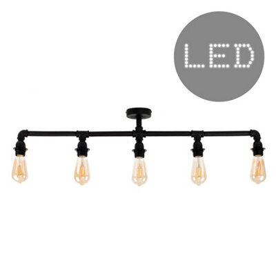 Valuelights Luiggi 5 Way Satin Black Pipework Bar Ceiling Light - Complete With 4W Led Filament Bulbs 2700K Warm White - image 1