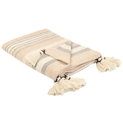 Beliani Blanket Yarseli Cotton 130 X 170 Cm Beige - image 1