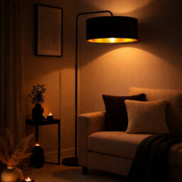 CGC Interiors Cgc Kyra Black Angled Floor Lamp With Black 45Cm Velvet Lampshade - thumbnail 3