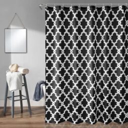 Neel Blue Trellis Black Shower Curtain, Polyester Fabric Bathroom Curtain With 12 Hooks - 180X180Cm