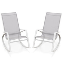 Costway 2 Pieces Patio Rocking Chairs Outdoor Sling Fabric Rockers W/ Backrest - thumbnail 1
