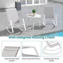 Costway 2 Pieces Patio Rocking Chairs Outdoor Sling Fabric Rockers W/ Backrest - thumbnail 9