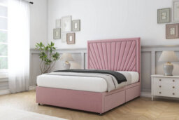 "Sloomy Somerset Pink Plush Divan Bed Base No Drawers With 26"" Strutted Headboard 4'6 Double" - thumbnail 3
