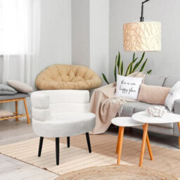 Alivio White Sherpa Sofa Chair, Modern Accent Armchair For Living Room, Bedroom, Dining Room & Makeup Vanity, Soft Cushioned Chair - thumbnail 5