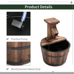 Outsunny Garden Wood Barrel Pump Patio Electric Water Fountain Deck Feature New - thumbnail 5