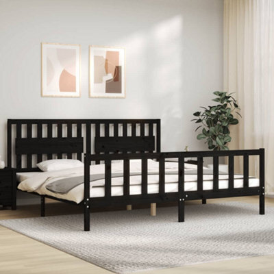 Berkfield Bed Frame With Headboard Black 200X200 Cm Solid Wood - image 1