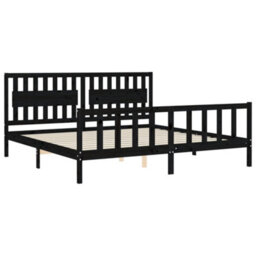 Berkfield Bed Frame With Headboard Black 200X200 Cm Solid Wood - thumbnail 5