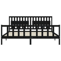 Berkfield Bed Frame With Headboard Black 200X200 Cm Solid Wood - thumbnail 6