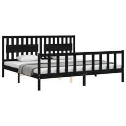 Berkfield Bed Frame With Headboard Black 200X200 Cm Solid Wood - thumbnail 4
