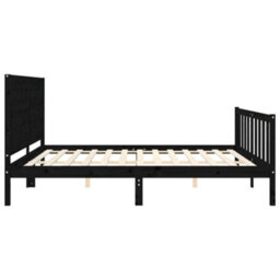 Berkfield Bed Frame With Headboard Black 200X200 Cm Solid Wood - thumbnail 7