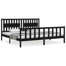 Berkfield Bed Frame With Headboard Black 200X200 Cm Solid Wood - thumbnail 2