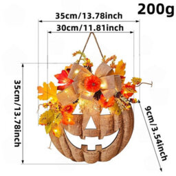 Amorly 13.8 Inch Lighted Artificial Autumn Pumpkin Wreath,fall Floral Wreath For Thanksgiving Halloween,farmhouse Decor For Porch Yard - thumbnail 4